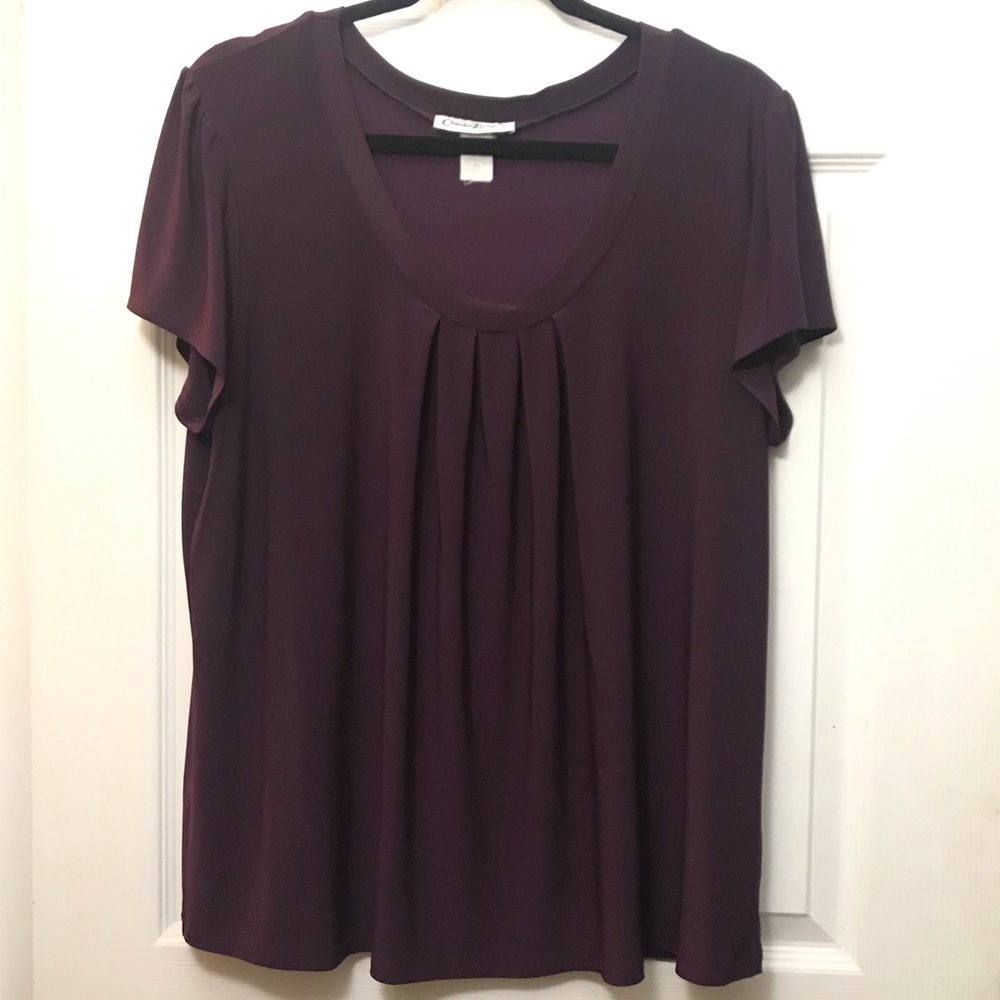 Plum Colored Pleated Cap Sleeve Silky Blouse